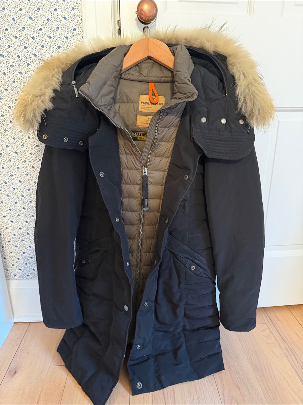 Parajumpers Black Parka with Natural Fur-Trim Hood